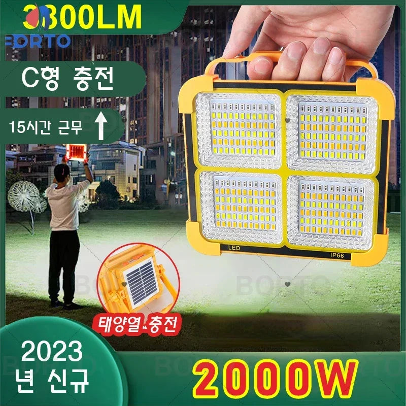 LED Reflector Floodlight USB Rechargeable Camping Lamp Portable Outdoor Solar Flood Light IPX66 Camping Lantern Work Night Light