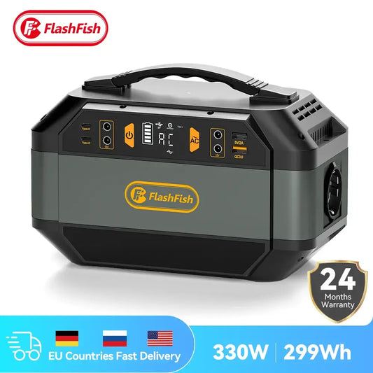 Flashfish Portable Power Station Camping Solar Generator 299Wh 330W AC Outlets Lithium ion Battery Backup Power For Home Outdoor