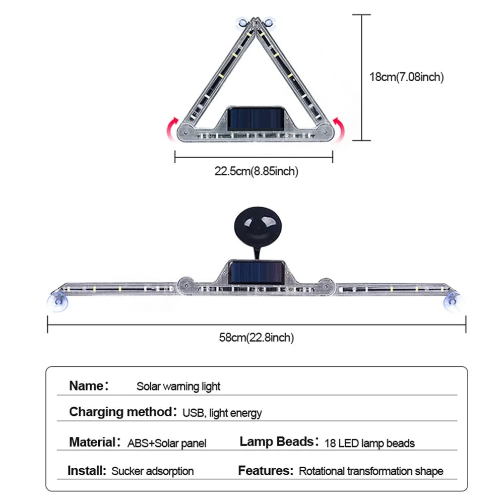 Solar LED Strobe Police Lights For Auto Emergency Grill Warning Lamp 18 led Windshield Anti Collision Light Car Accessories