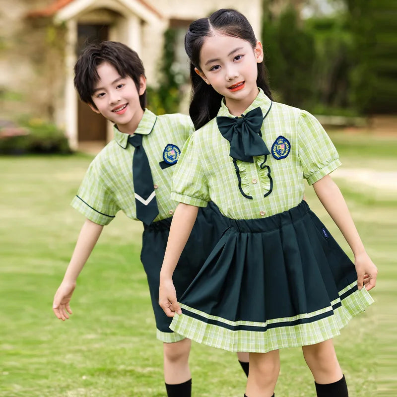School Uniform Boy Girls Clothing Set Top And Bottom 2 Pieces Costume Suit Kids Child Stage Wear Performance Clothes Tracksuit