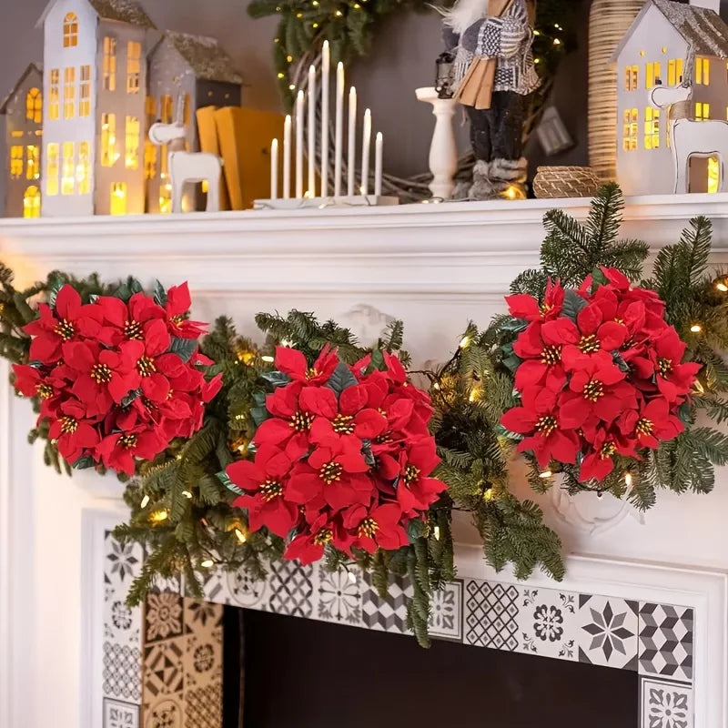 4pcs Artificial Red Poinsettia Flowers, Christmas Decorations for Home, Table Centerpieces, Wedding Decor, Christmas Tree