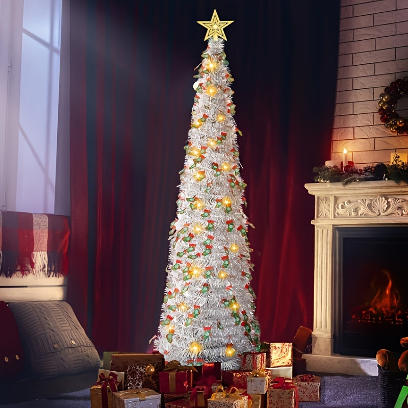 59" Pop-Up Christmas Tree with Reflective Sequins - Slim, Foldable Design for Home & Party Decor, Perfect for Halloween & New Year Celebrations, PVC Material