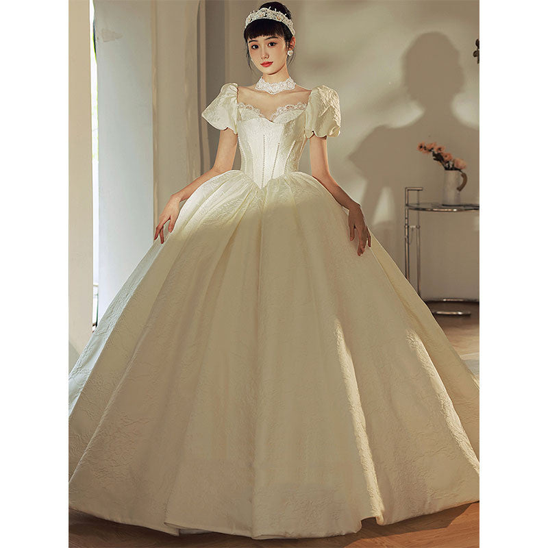 New Bridal Vintage French High Satin Wedding Dress