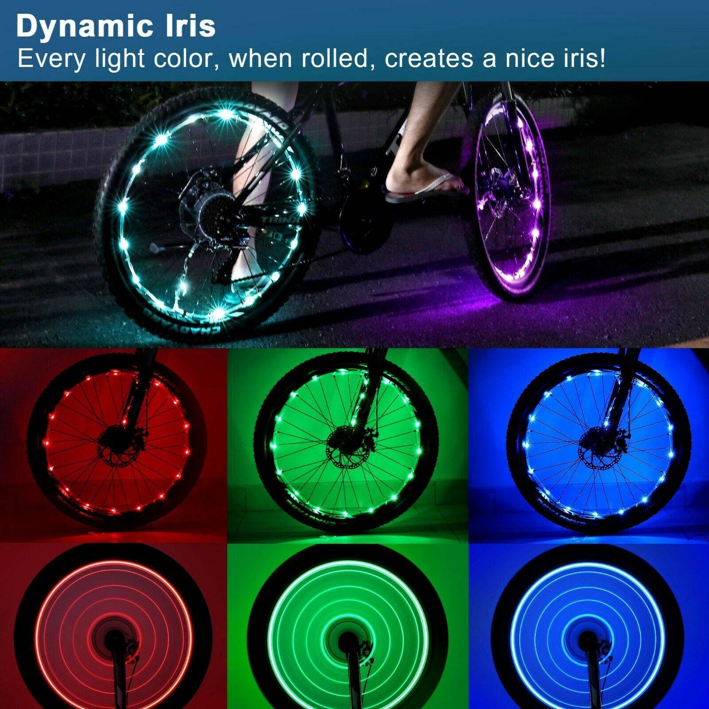 2 Pack LED Bicycle Wheel Light, 7 Colours In One Waterproof Bicycle