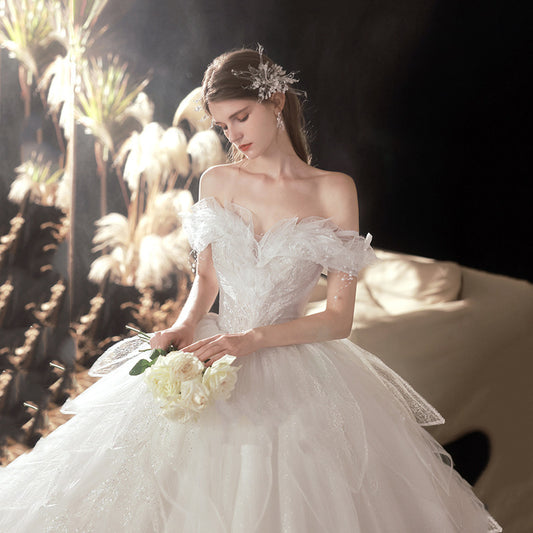 Off White Wedding Dress With Starry Sky New Bride's Fluffy Skirt Looks Slimmer