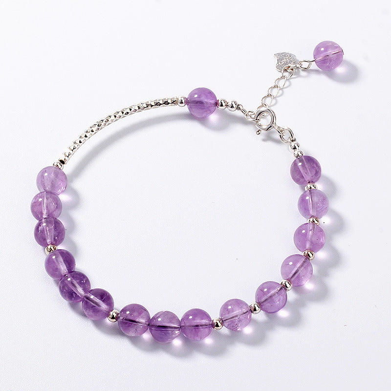 Natural Lavender Amethyst Single Circle Round Bead Bracelet