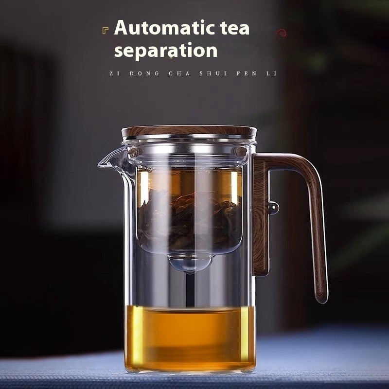 One Click Magnetic Teapot Separation Filtration Glass Tea Pot Wood Handle Tea Water Separation Inner Container Teapot