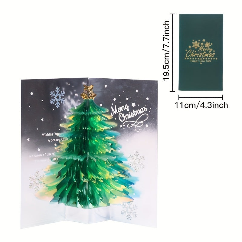 Handcrafted 3D Pop-Up Christmas Tree Greeting Card - Holiday Wishes for Anyone, Geometric Design, Fashionable Stationery & Gift Packaging
