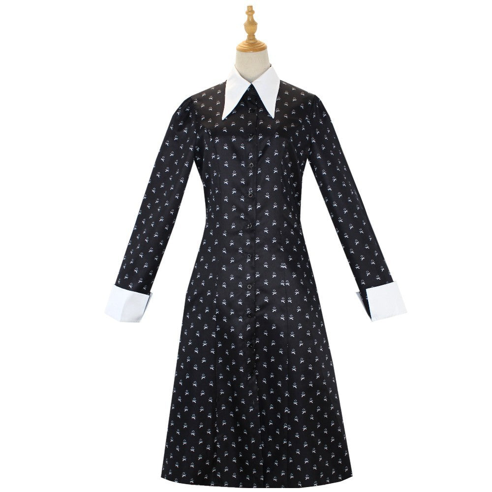 Cos Costume Halloween Wednesday Adams Black Dress