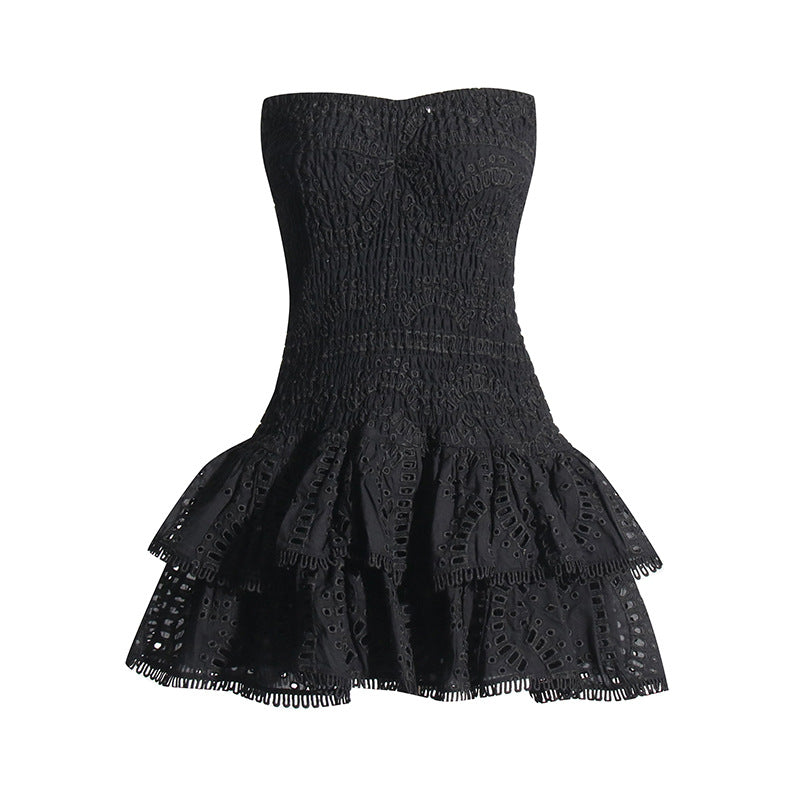 Women's Fashion Pleating Ruffled Slim Fit Dress