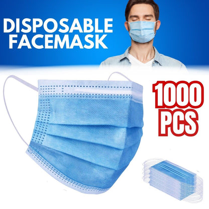 1000 Pcs Disposable Face Mask Non Medical Surgical 3-Ply Earloop Mouth Cover USA