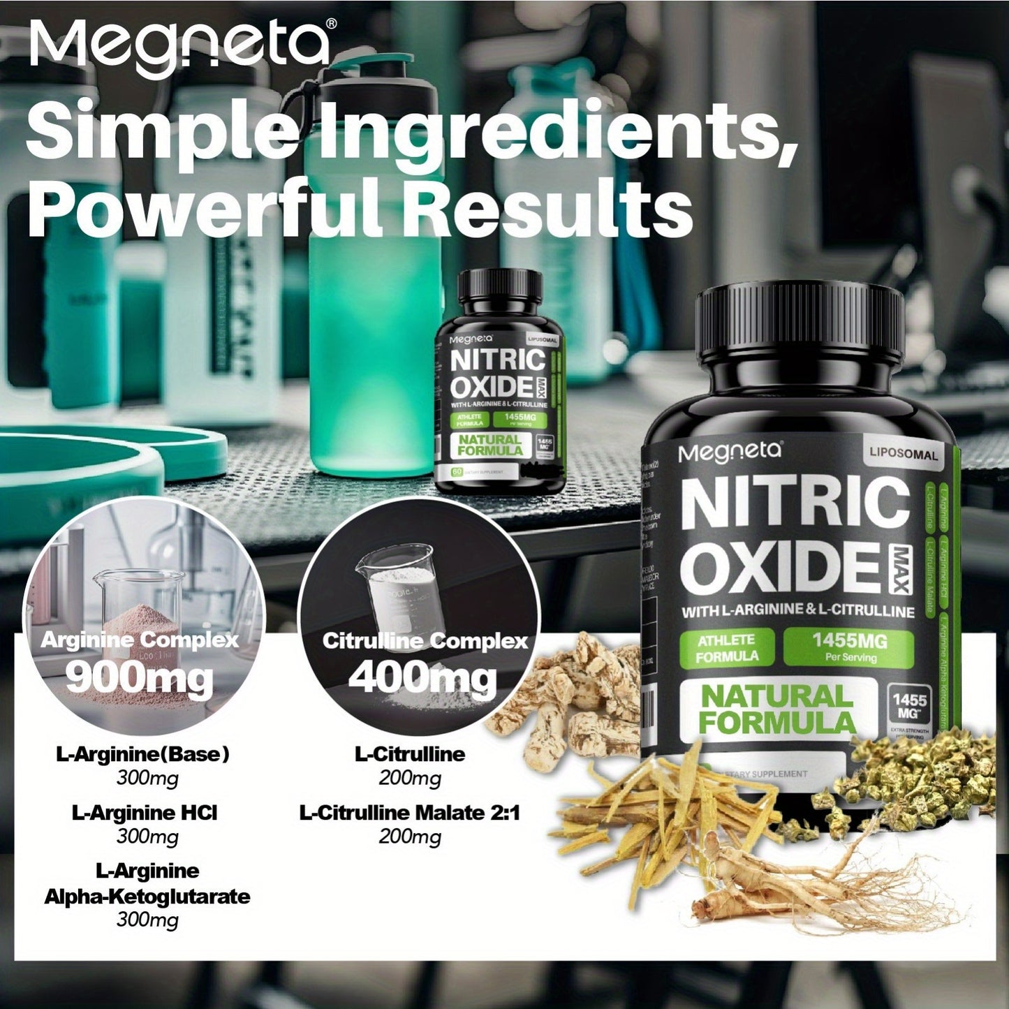 Megneta Nitric Oxide, Men's Vitality Supplement for Energy and Focus, Healthy Blood Flow, Cardiovascular Health, with L Arginine & L Citrulline - 60 capsules