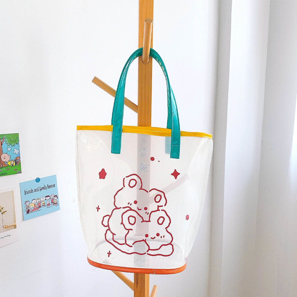 Cartoon Cute Bear Plastic Transparent Tote Bag