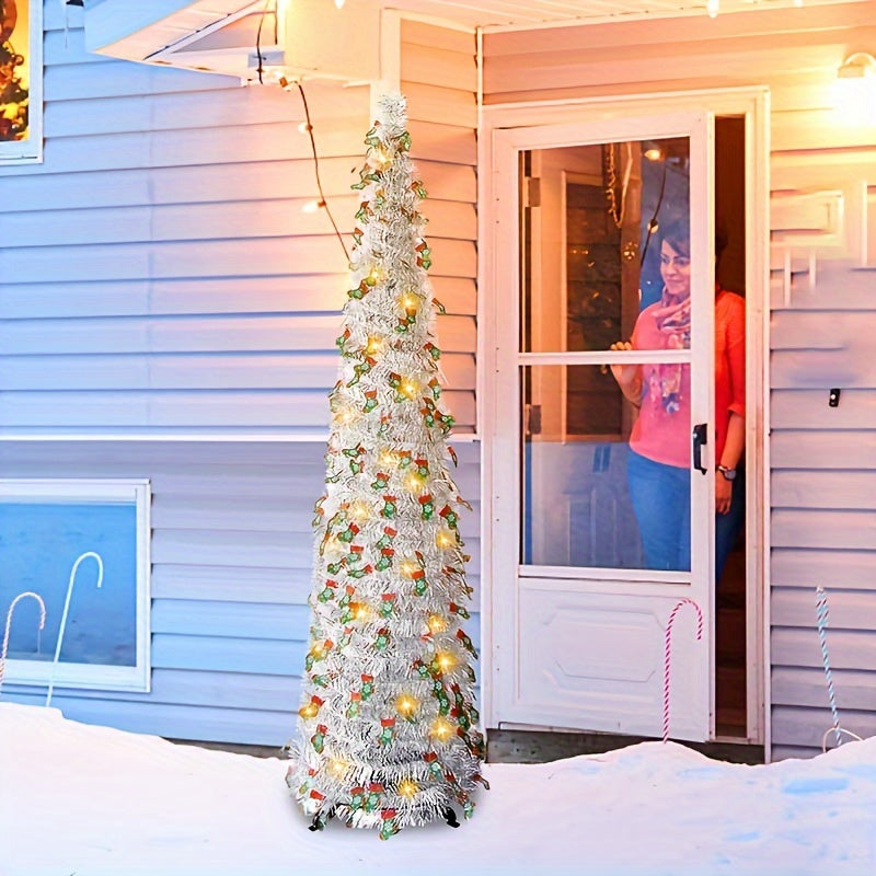 59" Pop-Up Christmas Tree with Reflective Sequins - Slim, Foldable Design for Home & Party Decor, Perfect for Halloween & New Year Celebrations, PVC Material