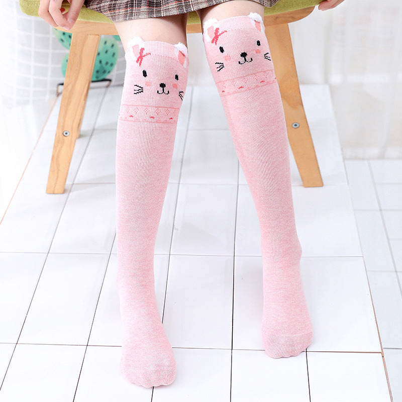 Cotton Gold Cartoon Medium Stockings Straight Heel Less Over The Knee Socks