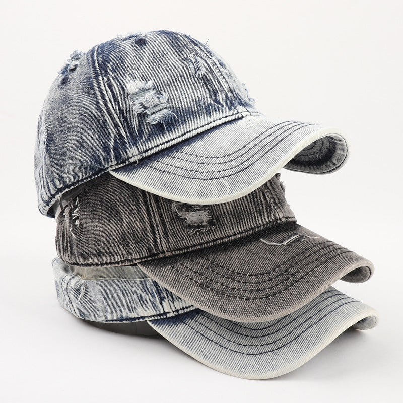 Men's Washed Denim Distressed Baseball Cap