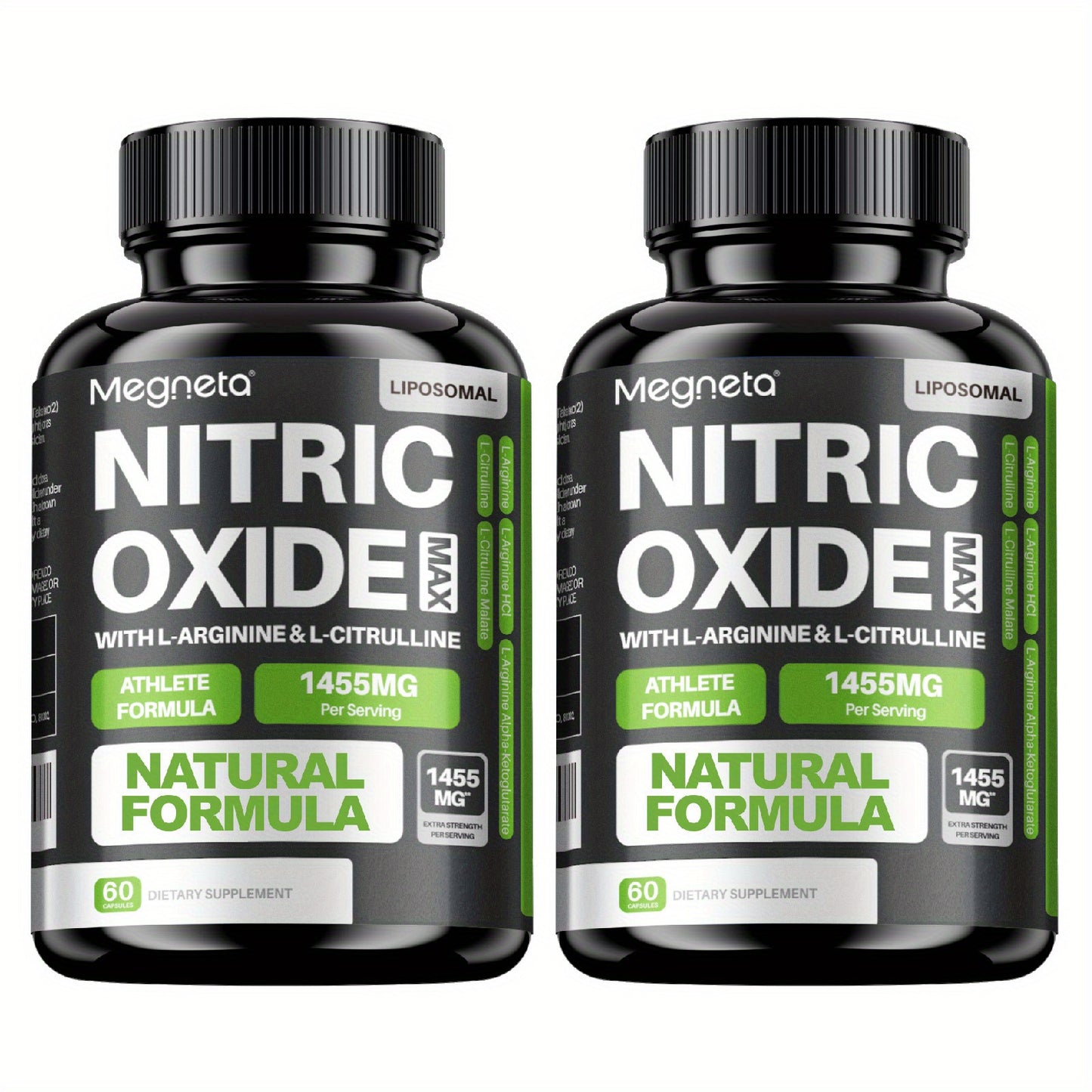 Megneta Nitric Oxide, Men's Vitality Supplement for Energy and Focus, Healthy Blood Flow, Cardiovascular Health, with L Arginine & L Citrulline - 60 capsules