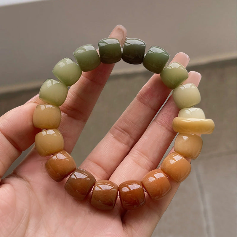 Natural Weathering White Jade Bodhi Root Straight Cut Bracelet