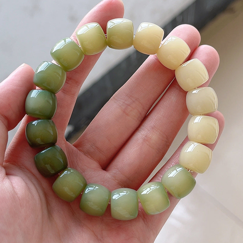 Natural Weathering White Jade Bodhi Root Straight Cut Bracelet