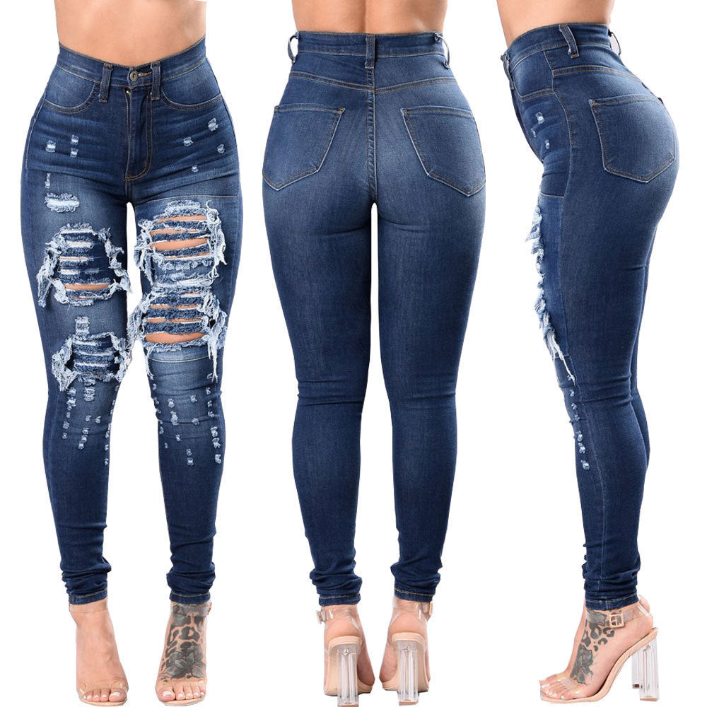 Women's Ripped Denim Washed Denim Pants - MediaEclat.store