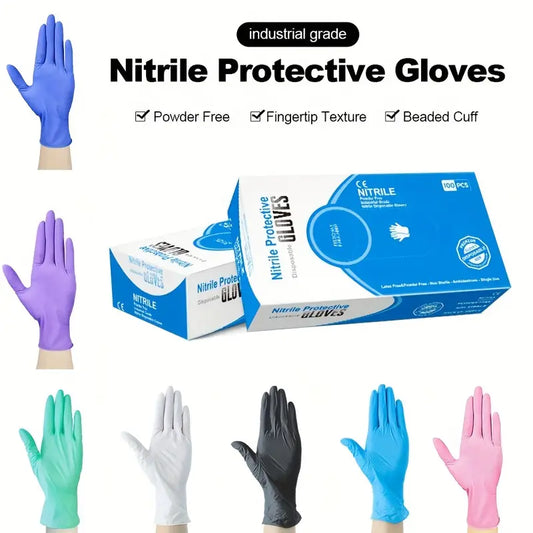 Disposable Nitrile Gloves, 100pcs/per box, Blue, White, Black, Pink, Industrial Grade Rubber Gloves, Powder Free - MediaEclat.store