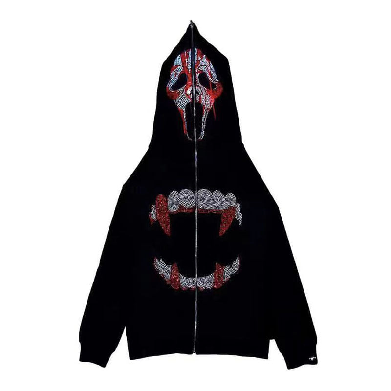 Street Skull Rhinestone Zip Hoodie Ladies - MediaEclat.store