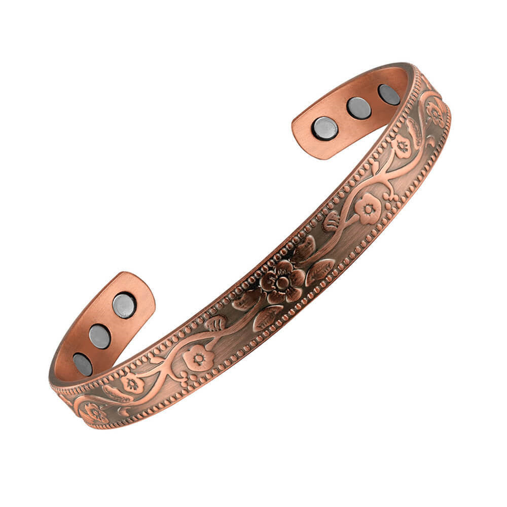 Carved Plum Ring Solid Copper Magnet Bracelet