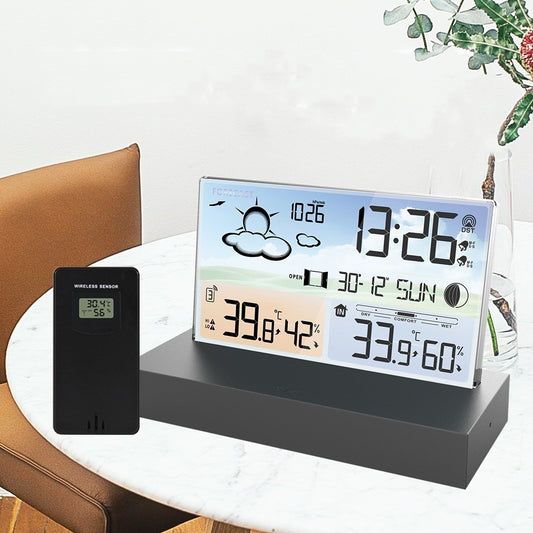 Color Screen RF Wireless Transparent Glass Weather Clock