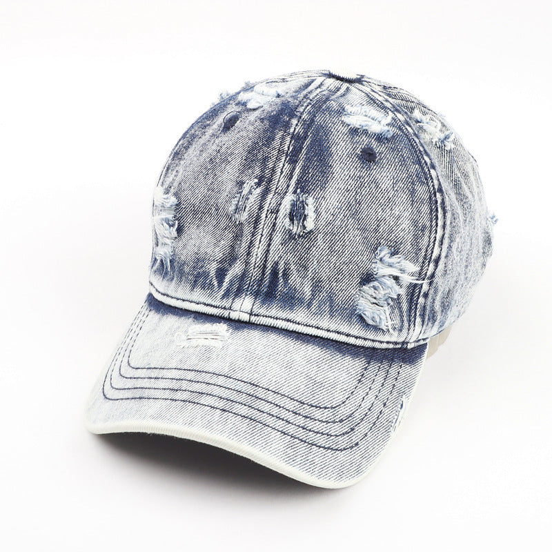 Men's Washed Denim Distressed Baseball Cap