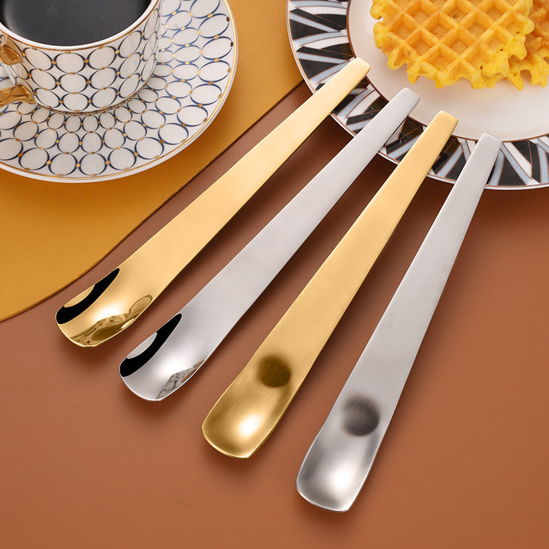 Coffee Dessert Golden Small Flat Spoon Stainless Steel Coffee Scoop Mixer Stirring Icecream Stirring Bar Spoon Kitchen Tableware Stainless Steel Ice Cream Spoon Dessert Spoon