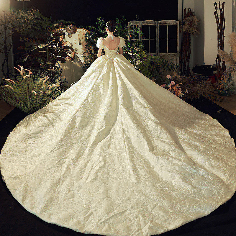 New Bridal Vintage French High Satin Wedding Dress