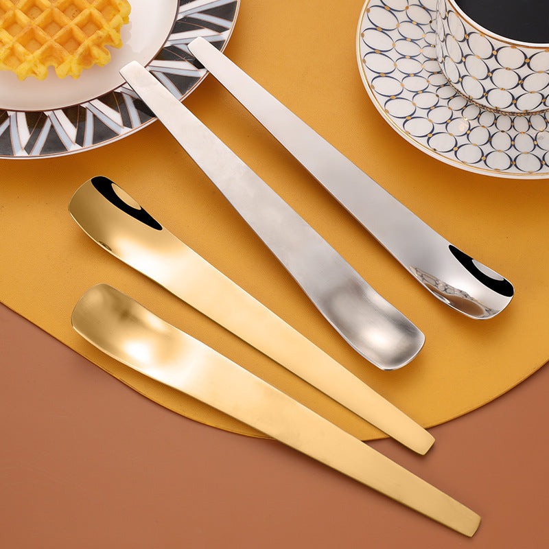 Coffee Dessert Golden Small Flat Spoon Stainless Steel Coffee Scoop Mixer Stirring Icecream Stirring Bar Spoon Kitchen Tableware Stainless Steel Ice Cream Spoon Dessert Spoon