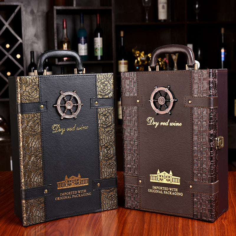 High-end Gift Double Leather Wine Glass Box