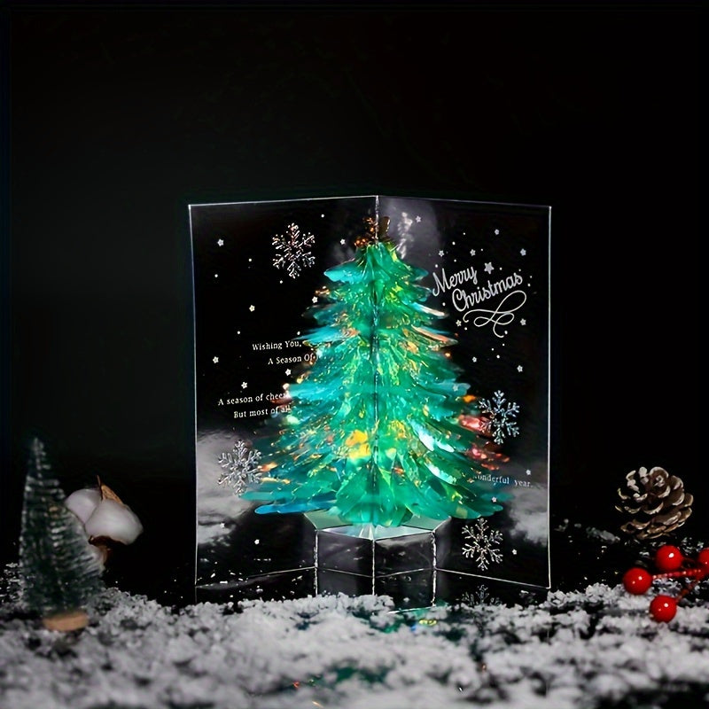 Handcrafted 3D Pop-Up Christmas Tree Greeting Card - Holiday Wishes for Anyone, Geometric Design, Fashionable Stationery & Gift Packaging