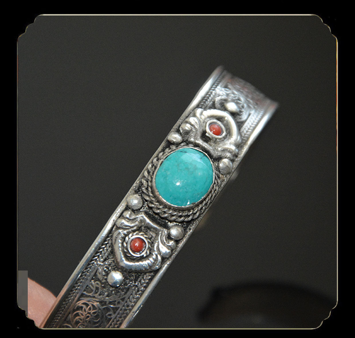 Tibetan Turquoise Nepal Handmade Tibetan Silver White Copper Bracelet Opening