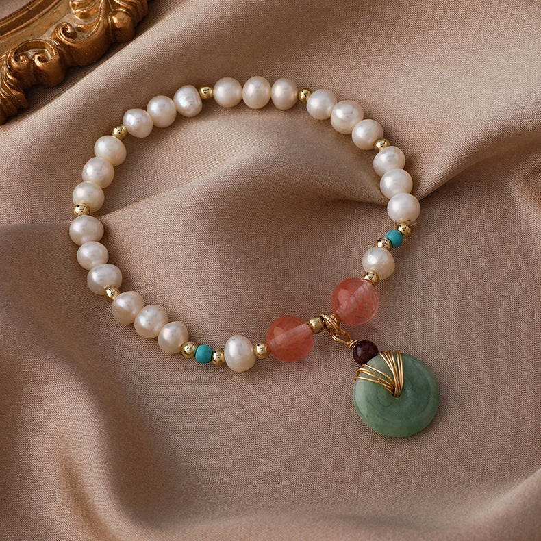 Freshwater Pearl Lucky Buckle Bracelet Female Jade Bead Jade