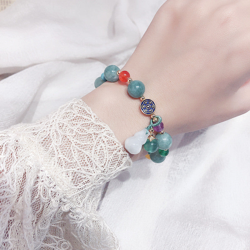 Vintage Jade Bracelet Female Tibetan Ethnic Style Gourd Chalcedony Bracelet