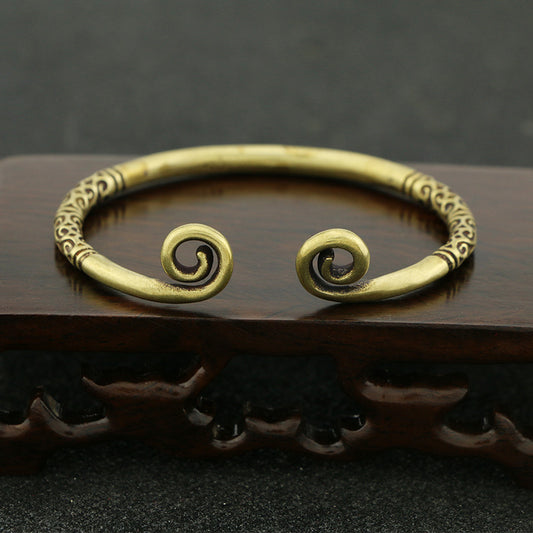 Pure Handmade Brass Tight Hoop Bracelet Pure Copper Old Craft Antique Bronze
