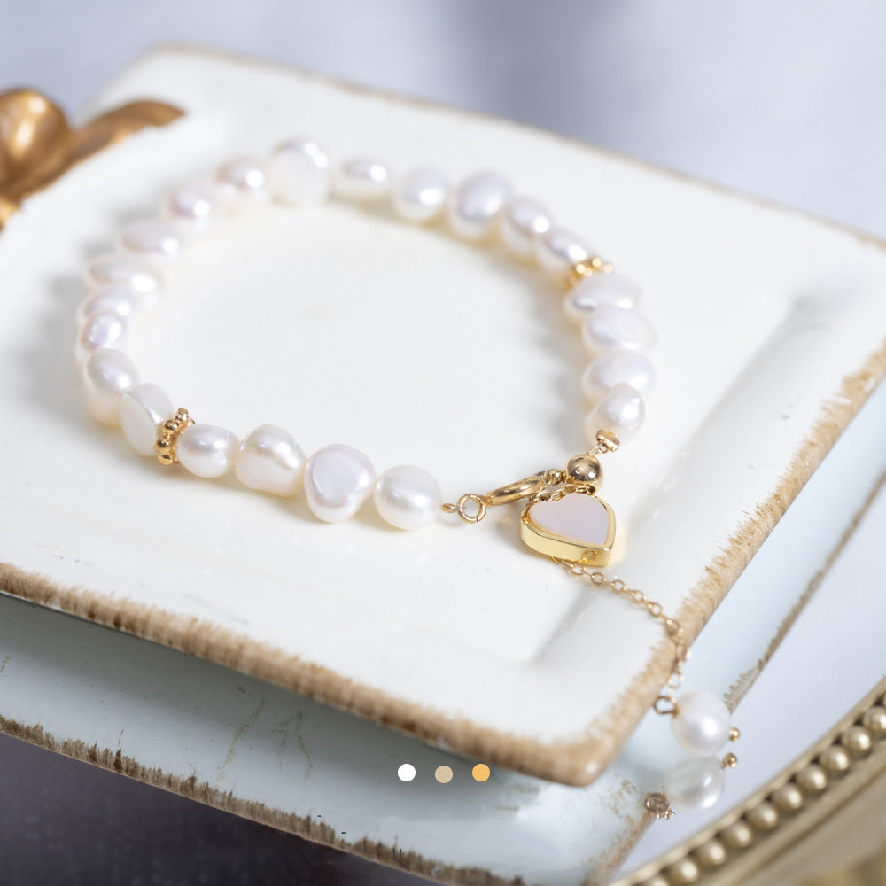 Freshwater Pearl Bracelet Love Shell Pull Design Adjustable