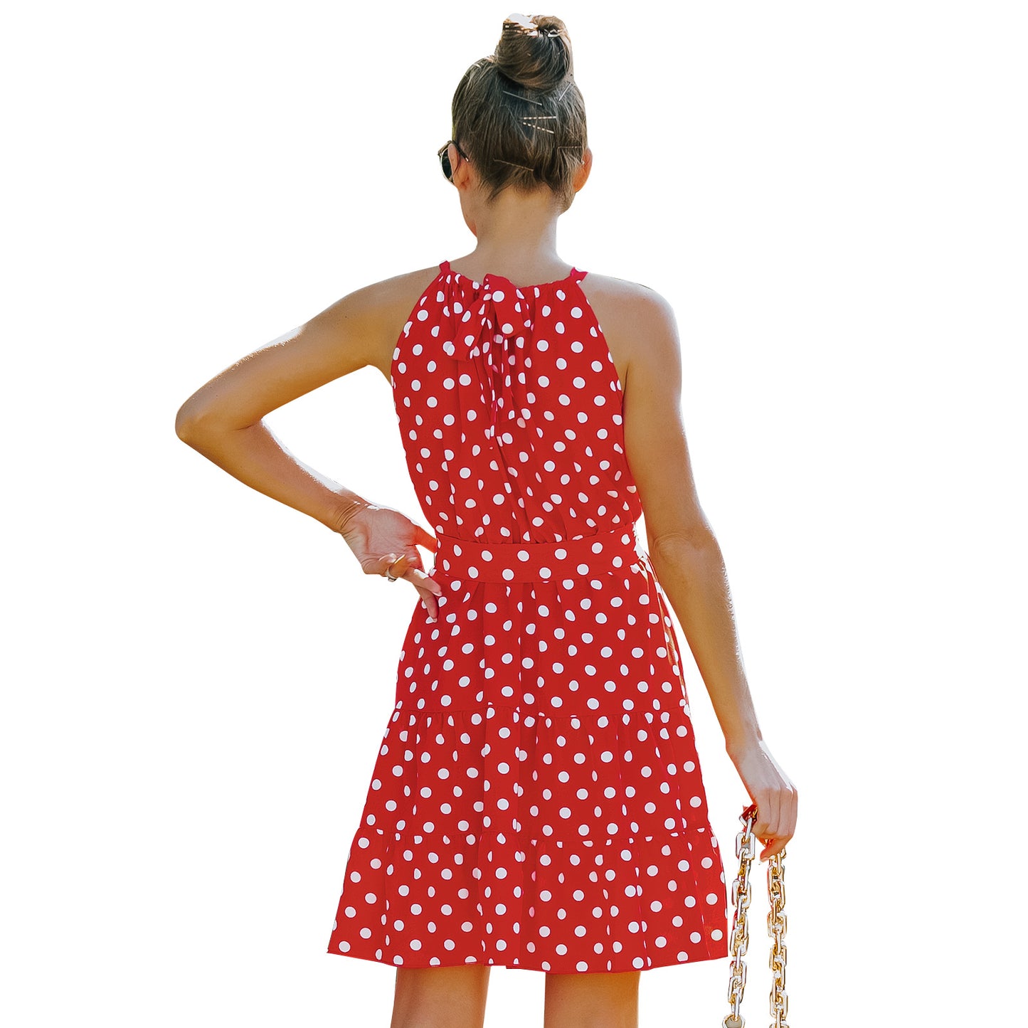 European And American Women's Round Neck Sleeveless Chiffon Polka Dot Dress