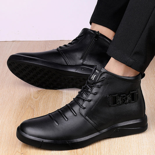 Men's Stitched Flat Heel Front Lace-Up Martin Boots