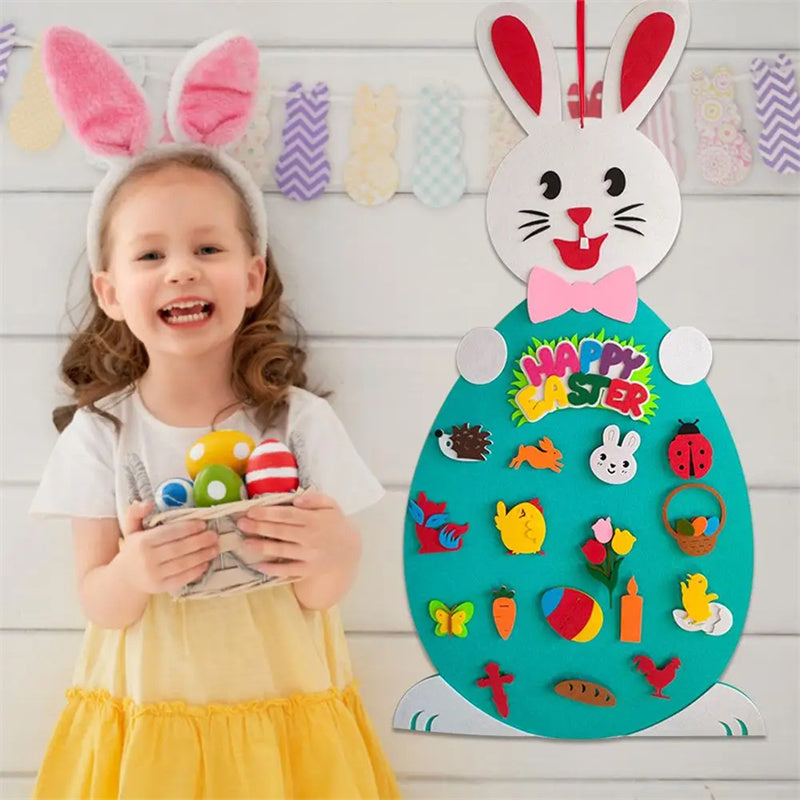 Easter Kids DIY Felt Bunny Pendants Toy with Detachable Alphabet Easter Ornament Kids Easter Gift for Home Door Wall Decoration - MediaEclat.store