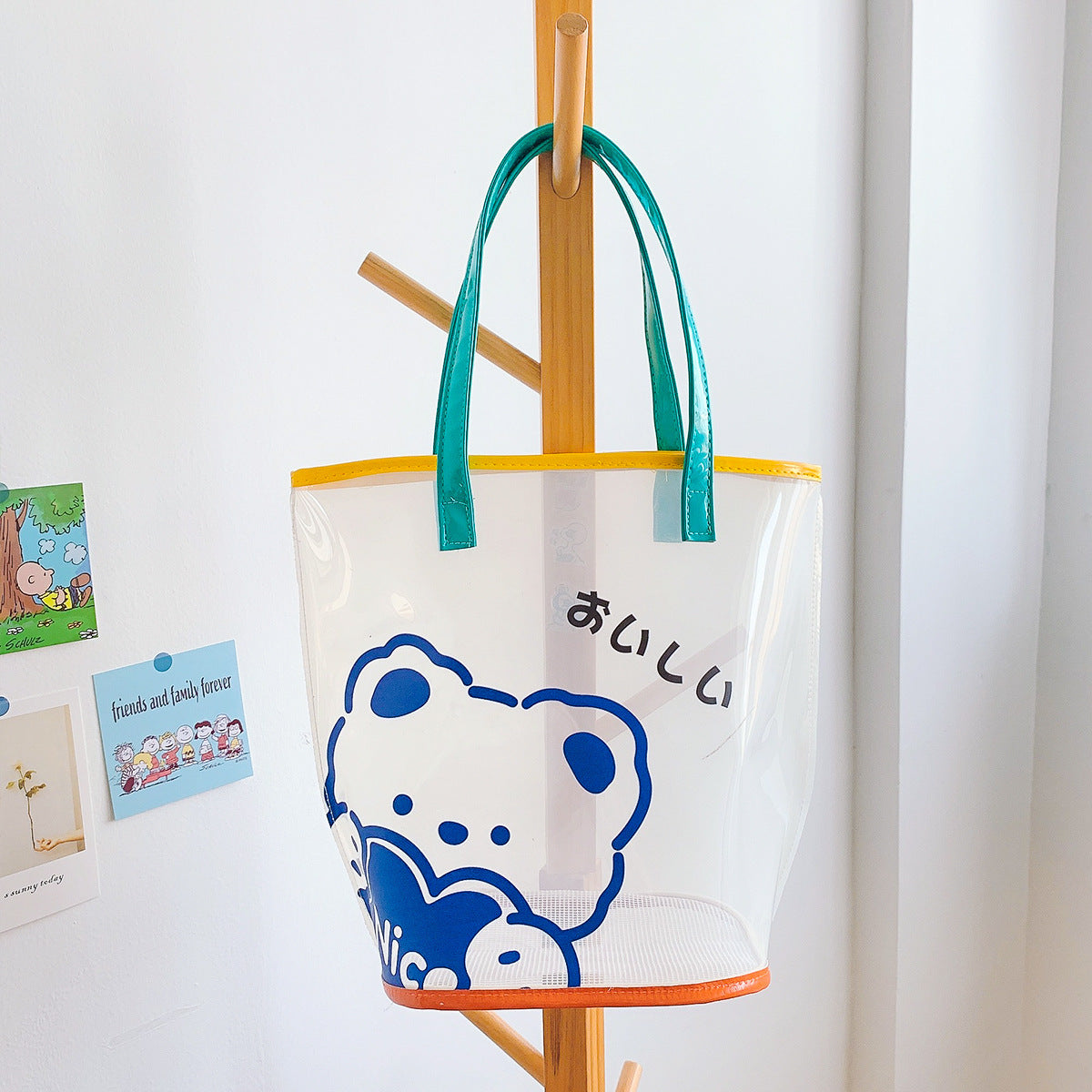 Cartoon Cute Bear Plastic Transparent Tote Bag