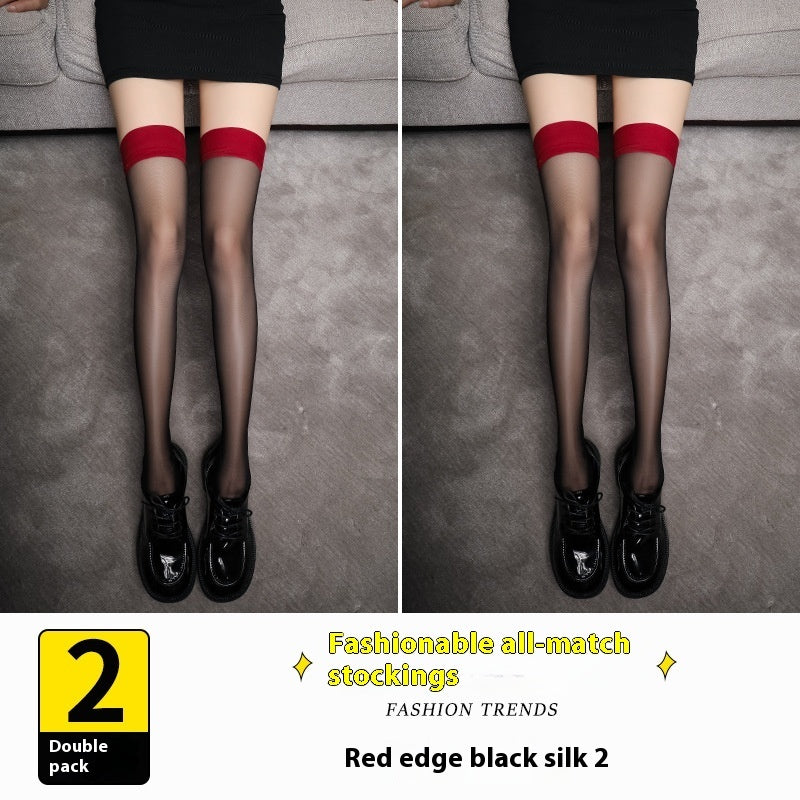 Black Silk Stockings Anti-snagging Durable Thin Red Edge Silicone Anti-snagging