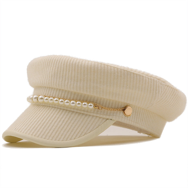 Solid Color Pearl Chain Korean Style Peaked Beret Cap