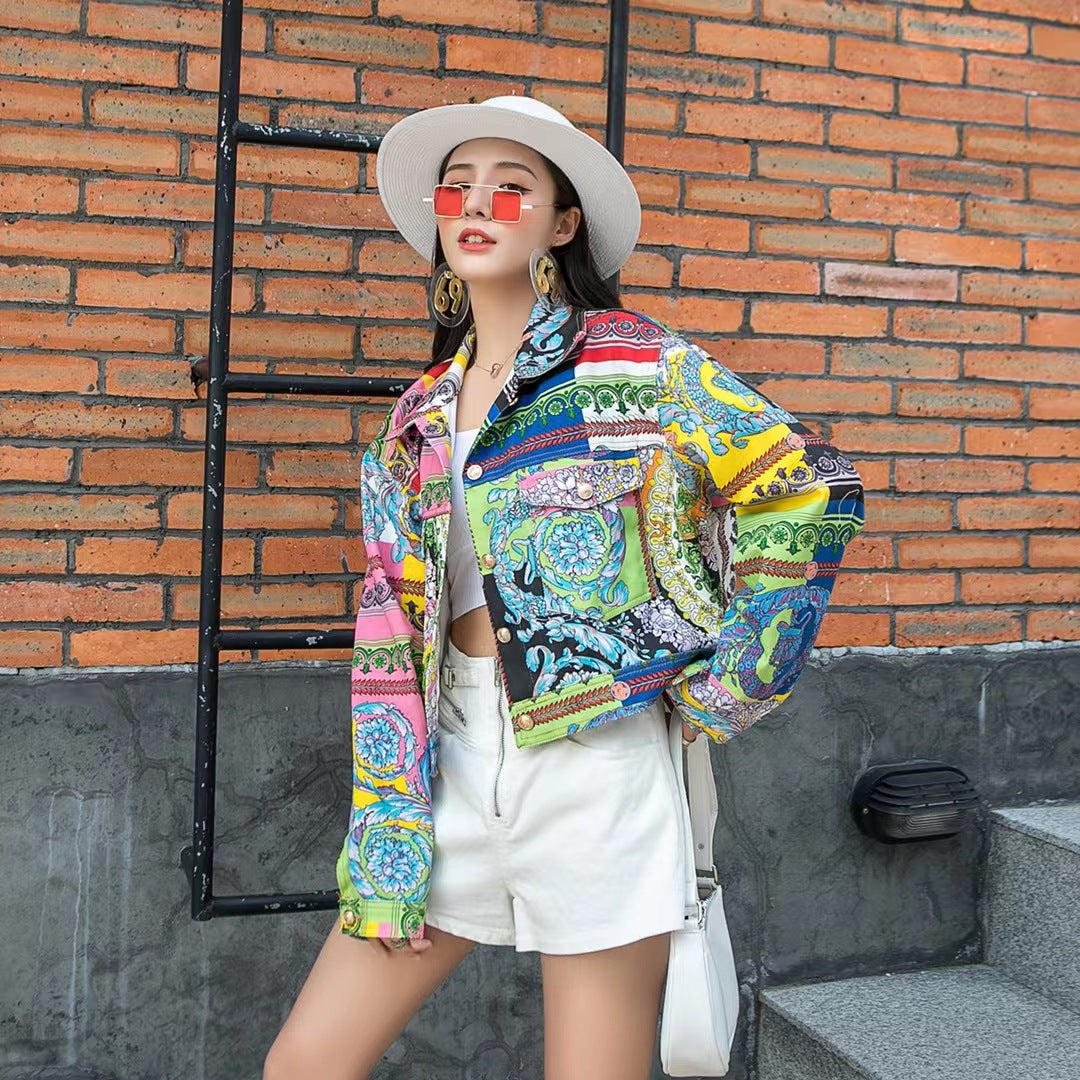 Thailand Big Picture Print Denim Short  Coat