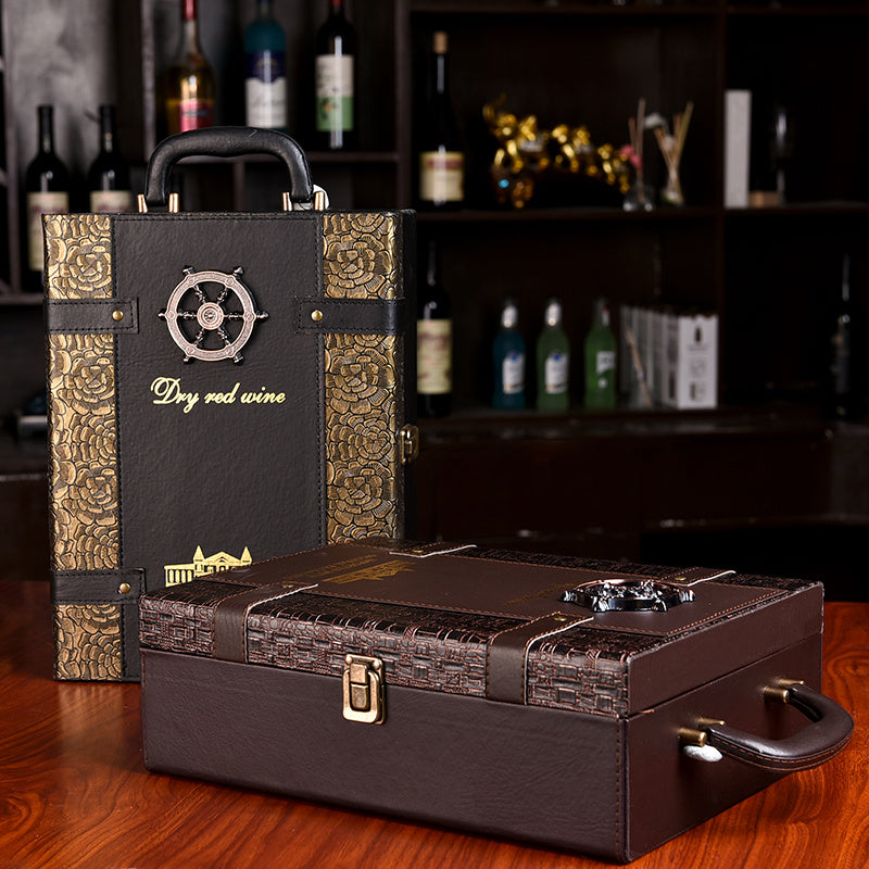 High-end Gift Double Leather Wine Glass Box