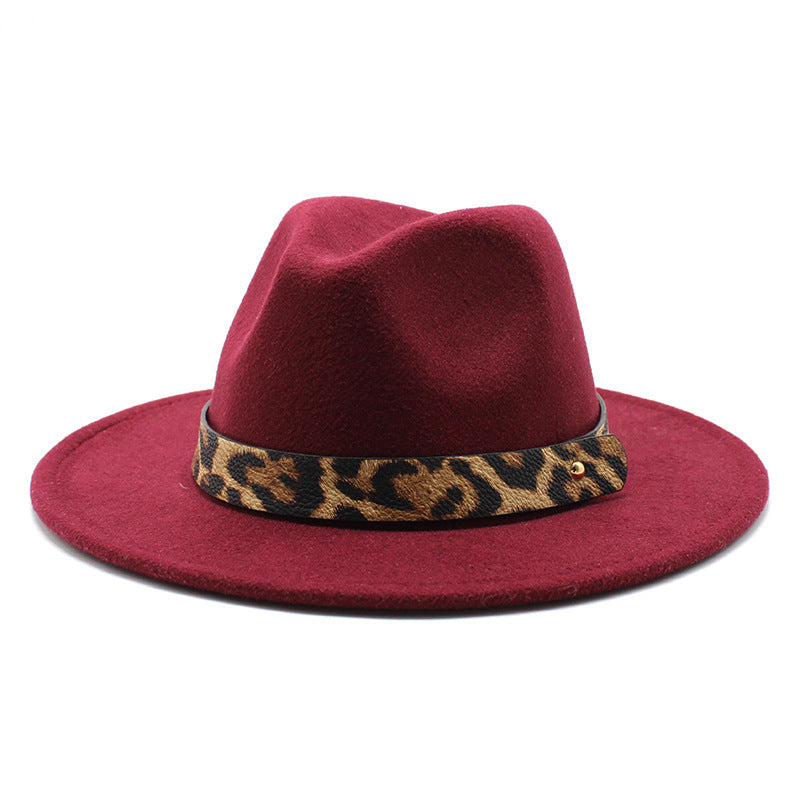 Men's Fashion Leopard Print Woolen Big Brim Top Hat