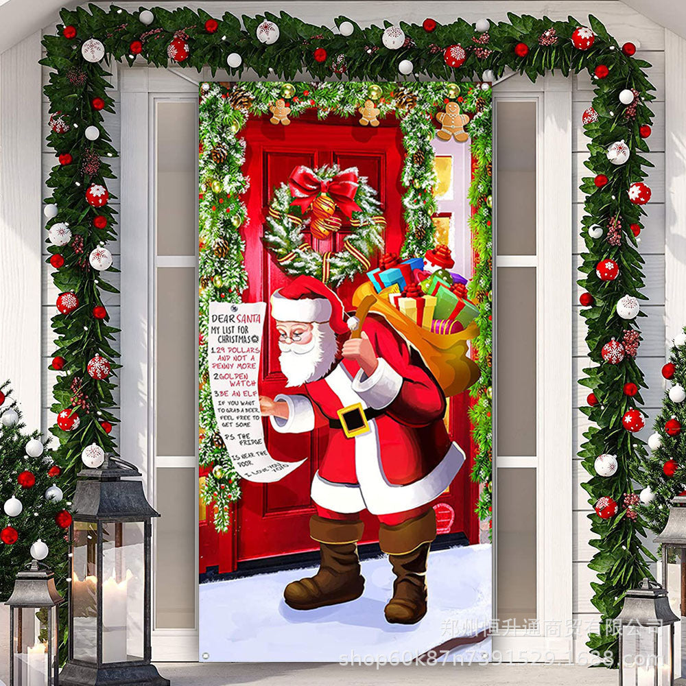 Christmas Door Width Happy New Year Santa Claus Door Curtain Background