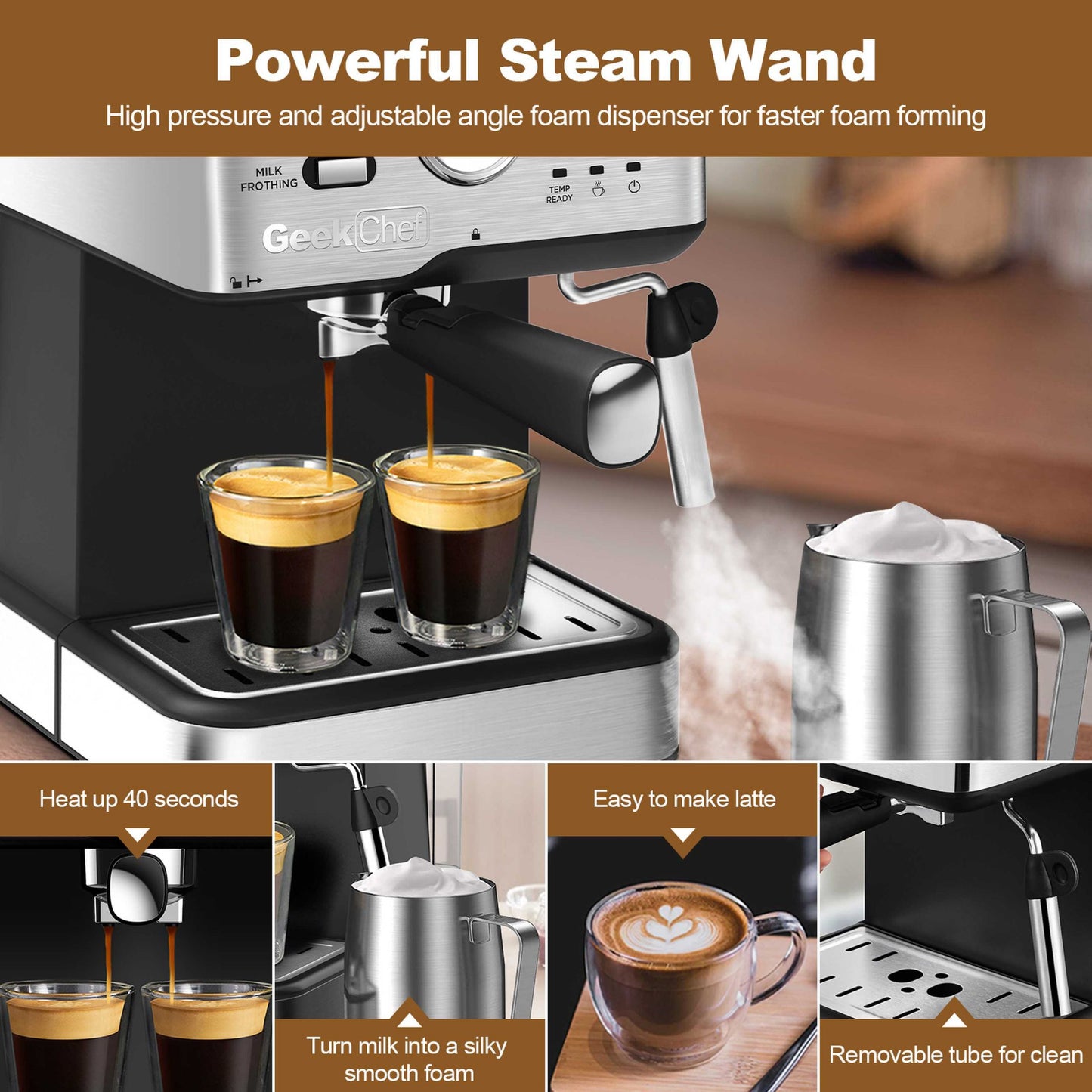 Espresso Machine 20 Bar Pressure Cappuccino Latte Maker Coffee Machine With ESE POD Filter&Milk Frother Steam Wand&thermometer, 1.5L Water Tank, Stainless Steel Espresso Ban On Amazon - MediaEclat.store